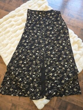 Vintage Y2K Skirtology Black Midi Maxi [Large] Floral Leaf Whimsy Button Skirt